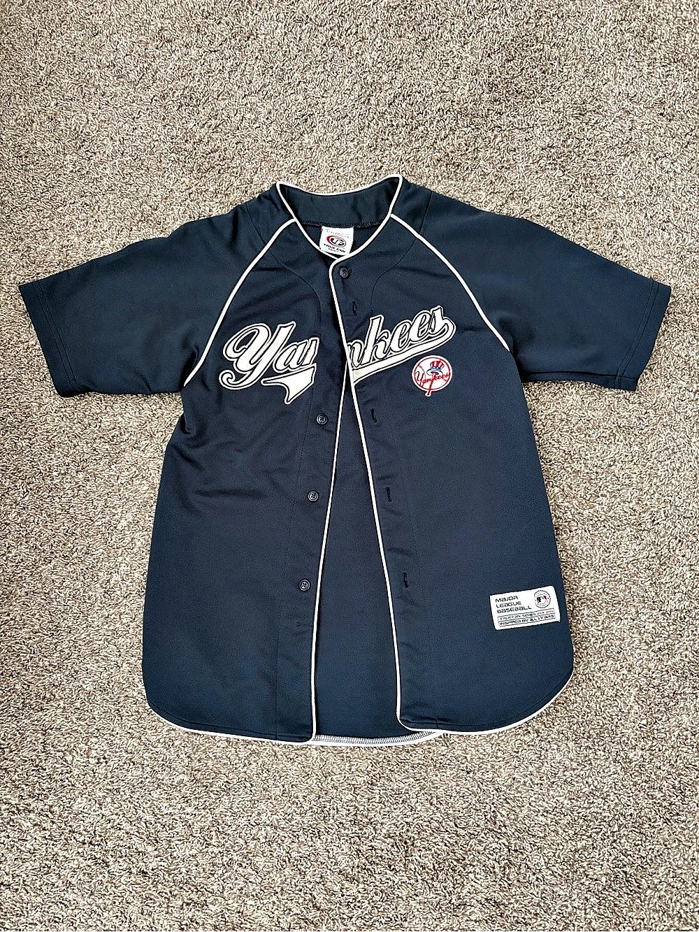 Majestic New York Yankees MLB Button-Down Baseball Jersey Blue